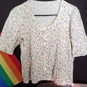 Creme Colored Floral Print Blouse